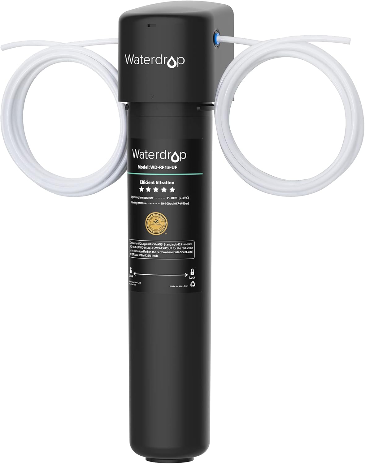 Black Friday 🔥 Waterdrop 0.01μm Inline Water Filter System for Refrigerator, Ice Maker, Under Sink, 1/4 inch Direct Connect, NSF 42 Certified, 16K Gallons, 15UC-UF