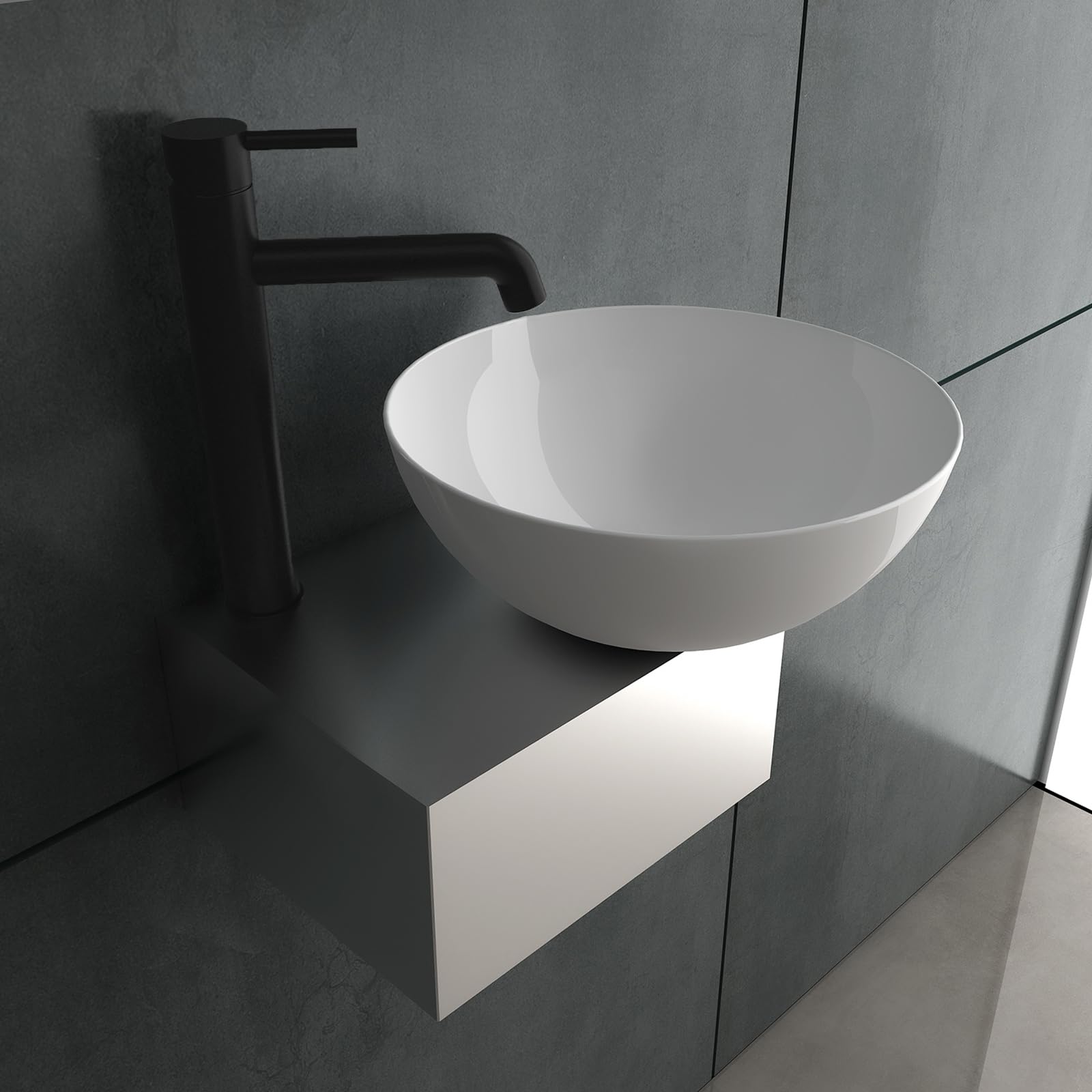 Alpenberger Mini Waschbecken ohne Hahnloch | Bathroom Sink Waschtisch | Waschschale Handwaschbecken Weiß | Hängewaschbecken mit Keramikversiegelung | Aufsatzwaschbecken Rund für Bad & Gäste-WC