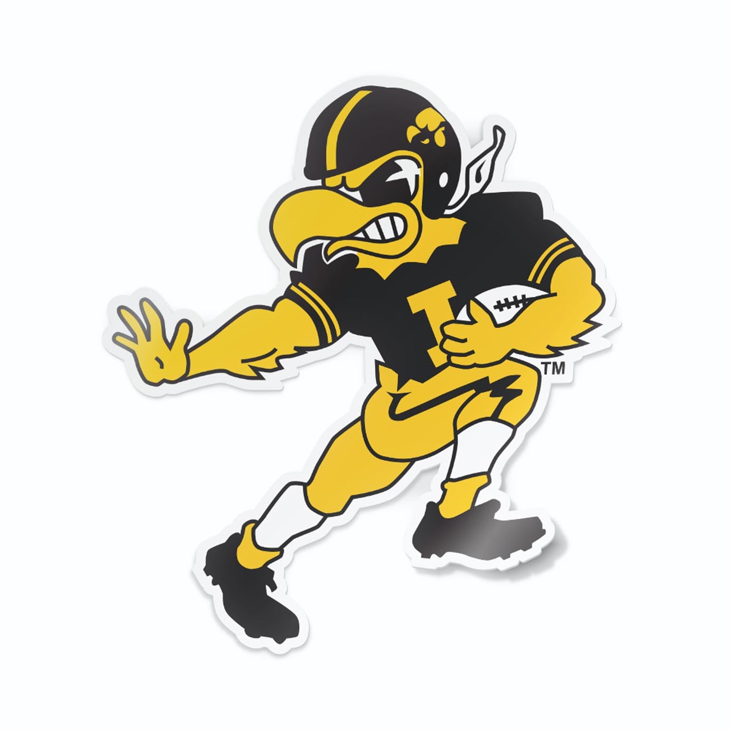 University of Iowa Haweyes Herky Mascot Playing Football Weatherproof Vinyl Sticker Car Decal from Nudge Printing