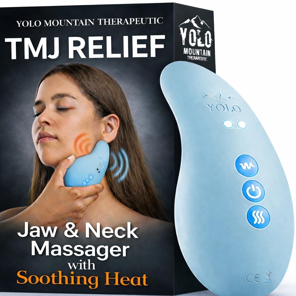 TMJ Jaw & Neck Massager with Heat Vibration Massage Tool, 10 Gentle Modes, Waterproof, Rechargeable, Tension & Clenching Relief