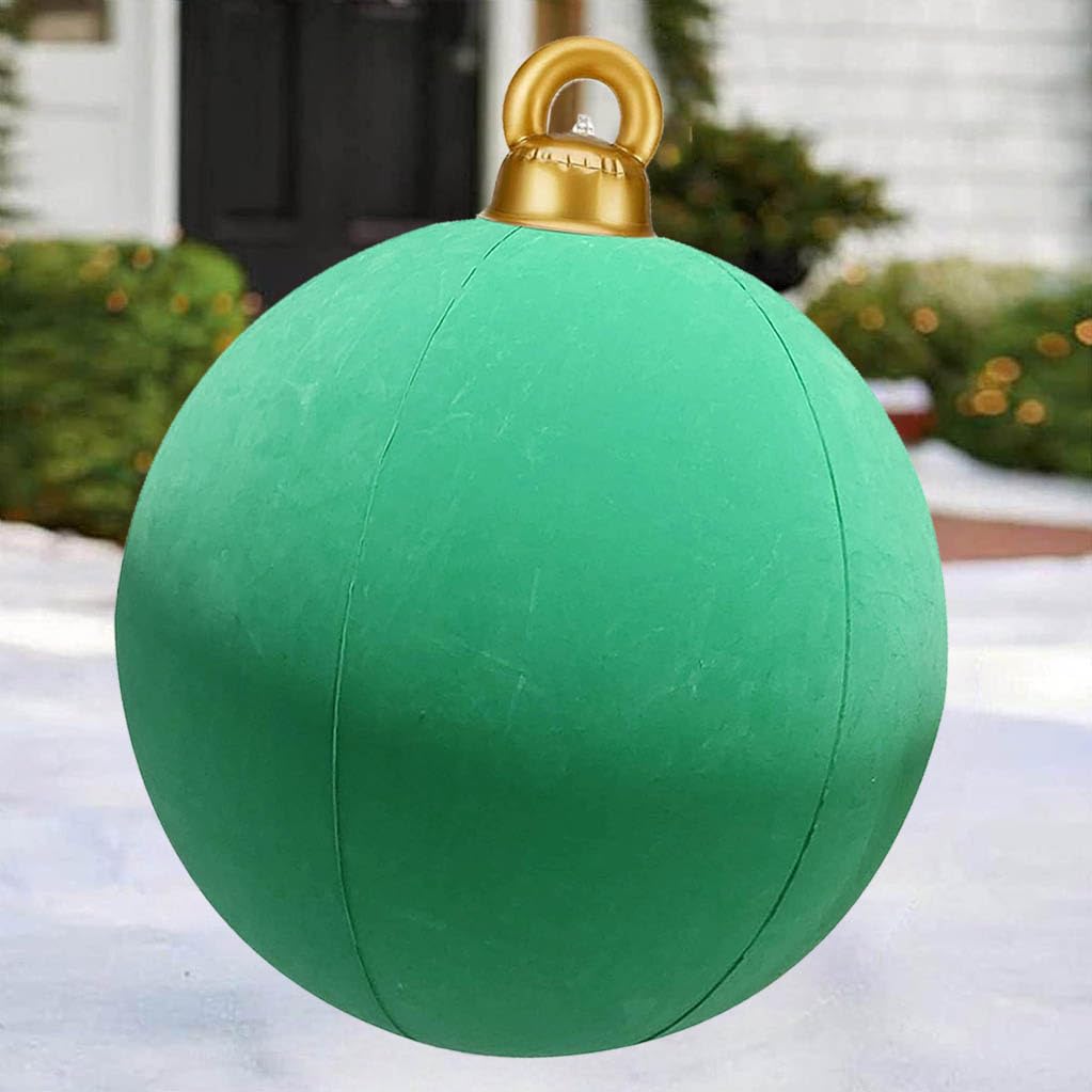Giant Velvet Christmas Inflatable Ball Ornament, Giant Christmas Baubles Outdoor Decorations, Blow Up Xmas Velvet Baubles, for Tree, Lawn, Yard, Porch Decor (Green)