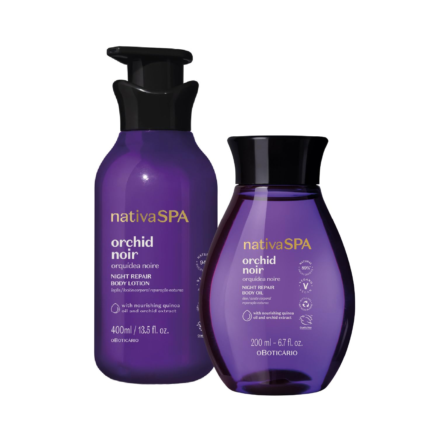 O Boticário Nativa SPA Orquídea Noire Coffret cadeau | 2 produits, Crème pour le corps 400 ml, Huile corporelle parfumée 200 ml, Soin de la peau