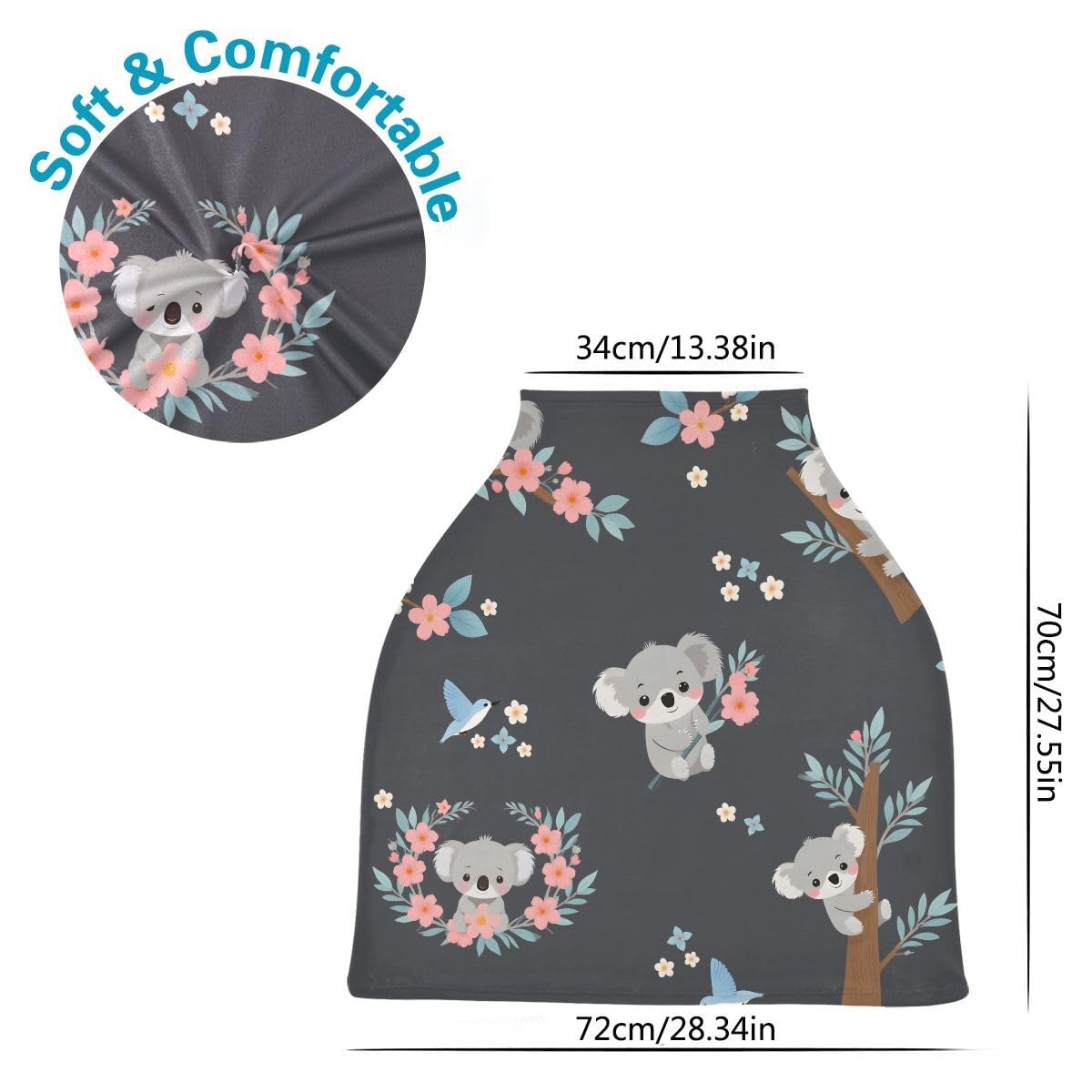 Koala - Funda de lactancia materna, linda funda de asiento de coche de Koala de dibujos animados para bebés y bebés, cubierta de cochecito, toldo para asiento de coche para niños y niñas