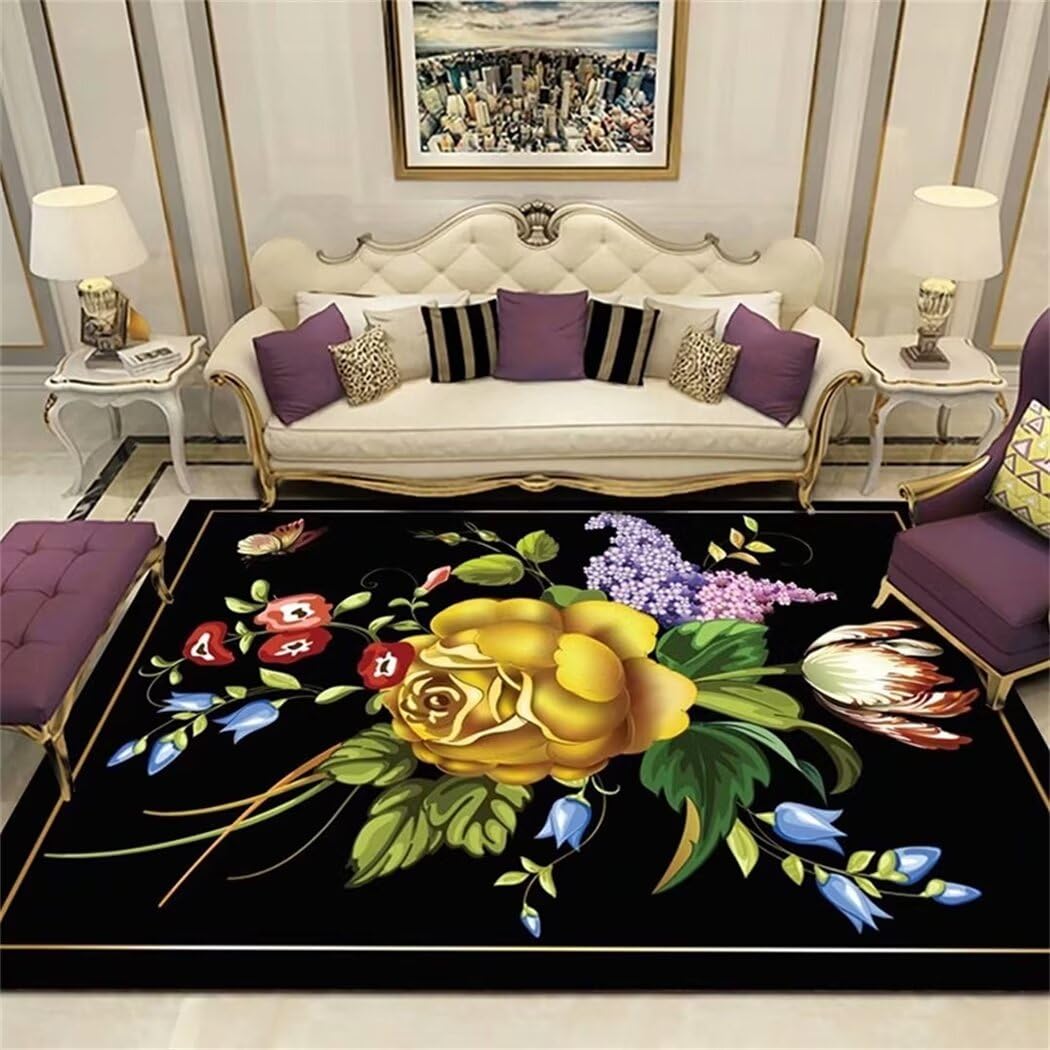 Tapis doux facile à nettoyer pour salon et chambre fin noir 200x300