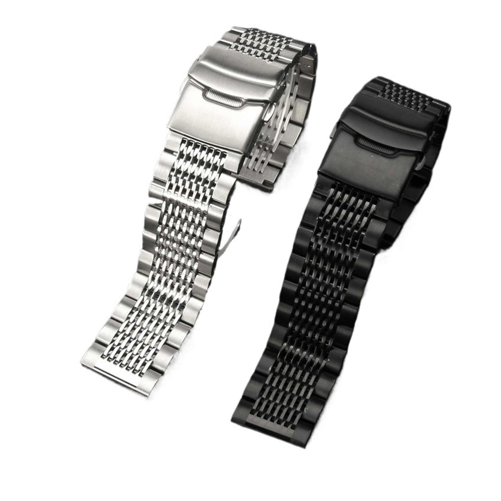 HMFang Cinturino for Orologio da Uomo in Acciaio Massiccio con Fibbia A Doppia Chiusura, 18 20 22 24 Mm(Black,24mm)