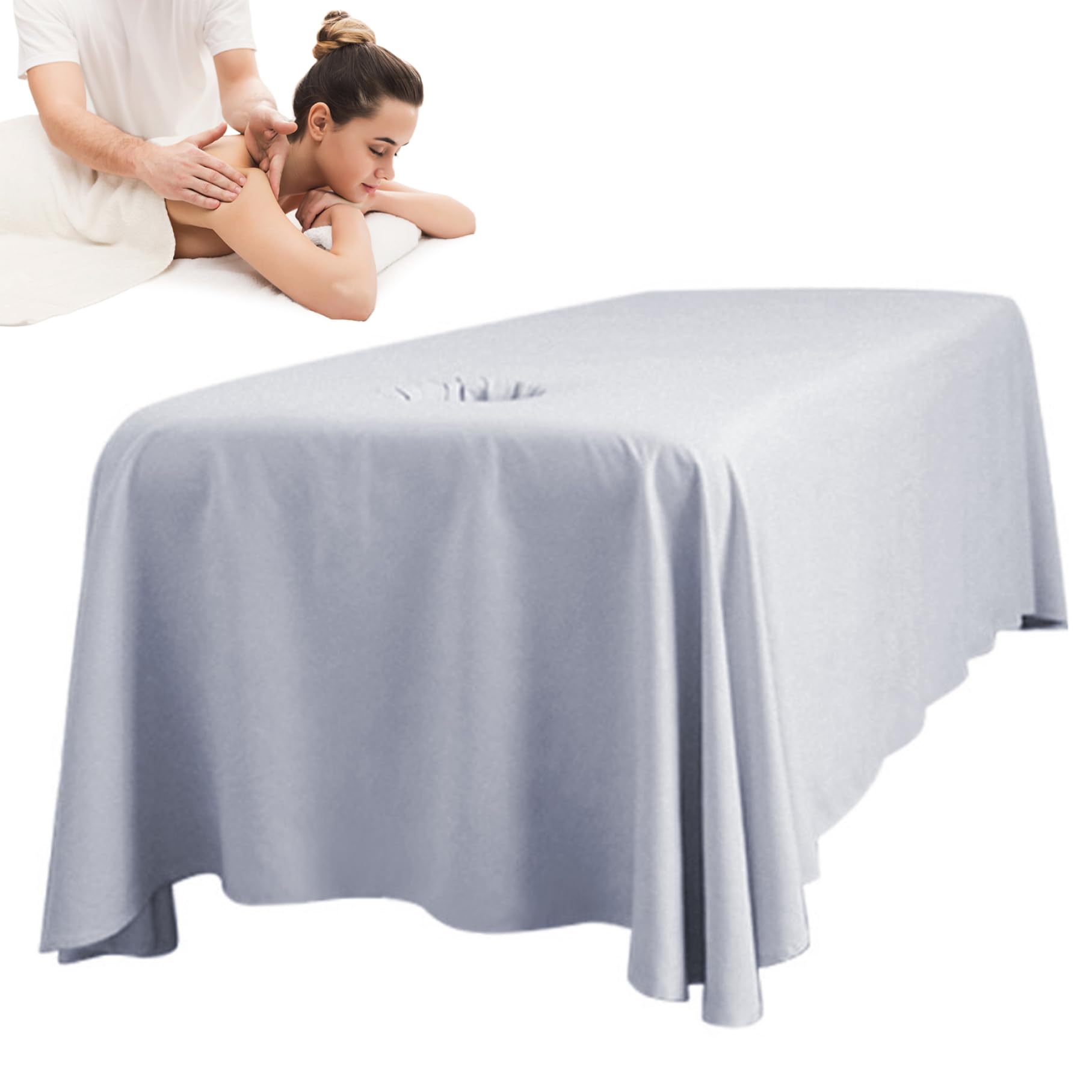 Spódnica na łóżko do masażu, pokrowiec na stół do masażu, 190 x 80 cm, narzuta na łóżko z otworem na twarz, oddychające prześcieradło do masażu, kolorowa spódnica na stół do masażu (szara)