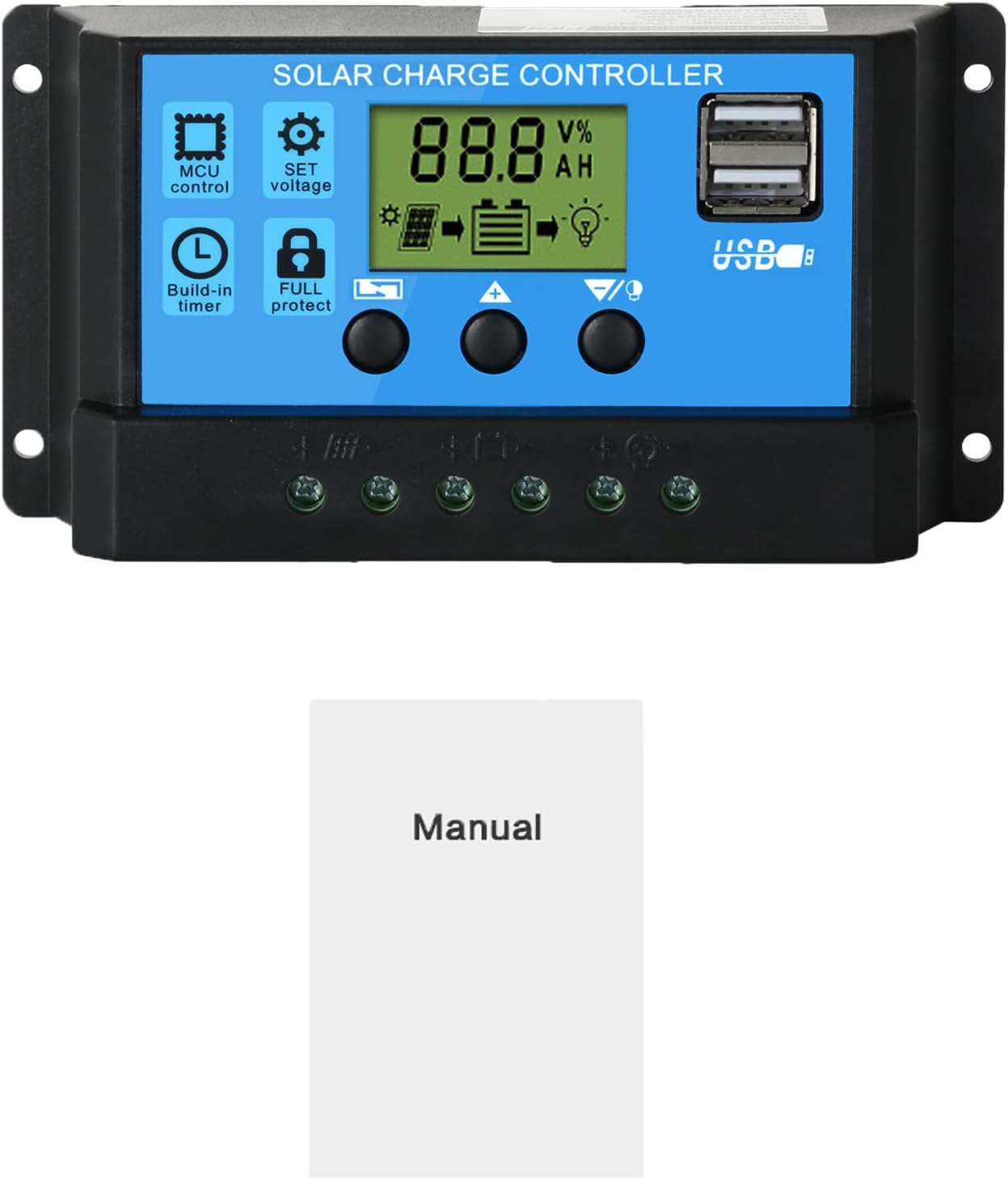 Regolatore Carica Solare OSXCAUES 10A - PWM, Display LCD, 2 USB, Per Impianti 12V/24V