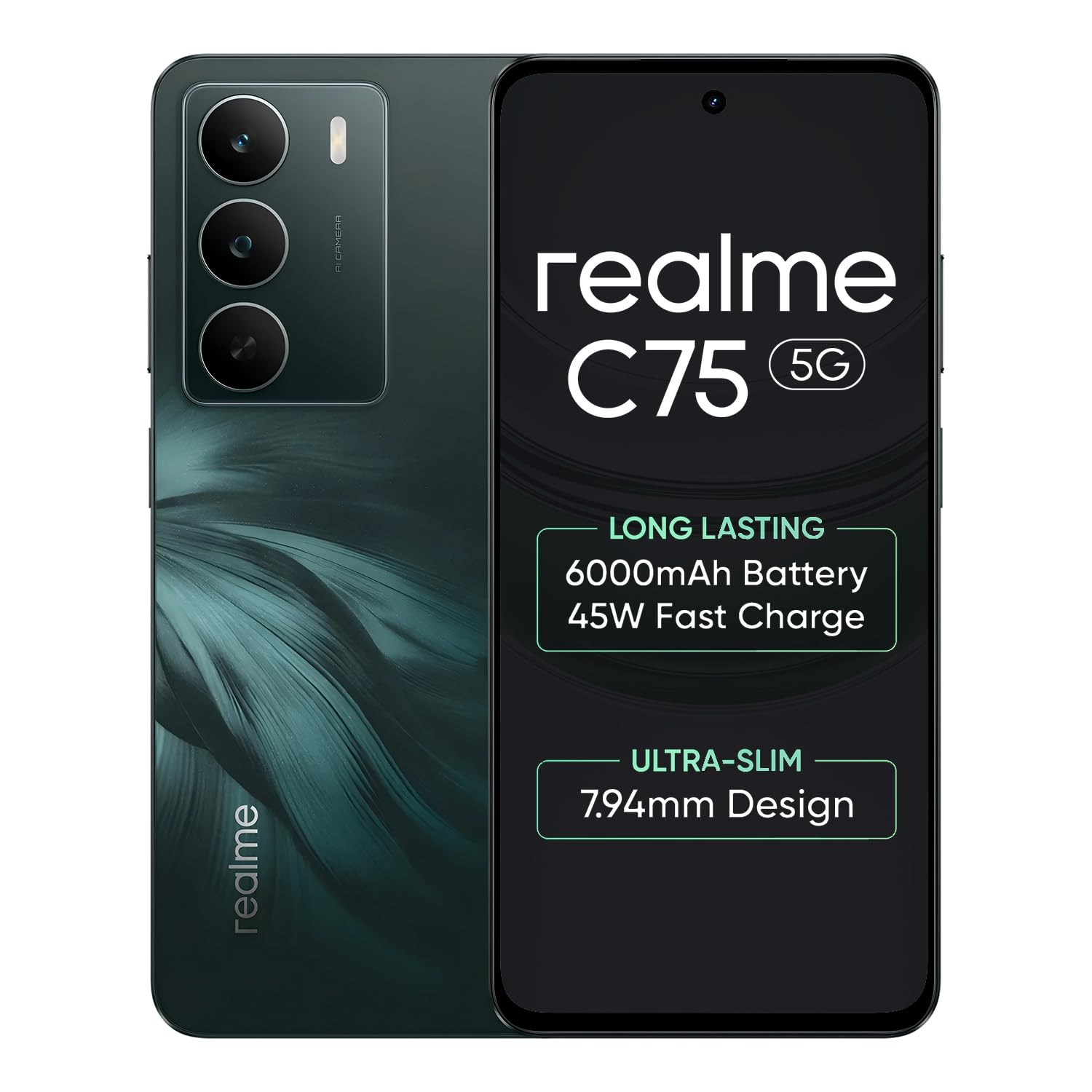 realme C75 Smartphone 6+128GB Midnight Lily, 6.67inch Screen, 120HZ Vision Display, 6000mAh Battery, 40MP Camera, MediaTek Dimensity 6300 Processor, IP64 realme C75 Smartphone 6+128GB Midnight Lily, 6.67inch Screen, 120HZ Vision Display, 6000mAh Battery, 40MP Camera, MediaTek Dimensity 6300 Processor, IP64
