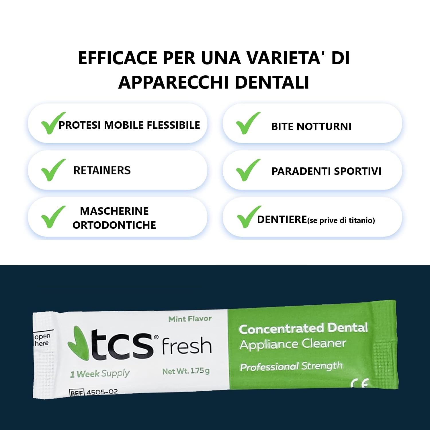 TCS FRESH Denture Cleaner - Detergente per protesi dentale mobile, bite ortodontici e paradenti sportivi