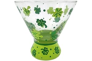 Green Clovers Hand Painted Stemless Martini Glasses