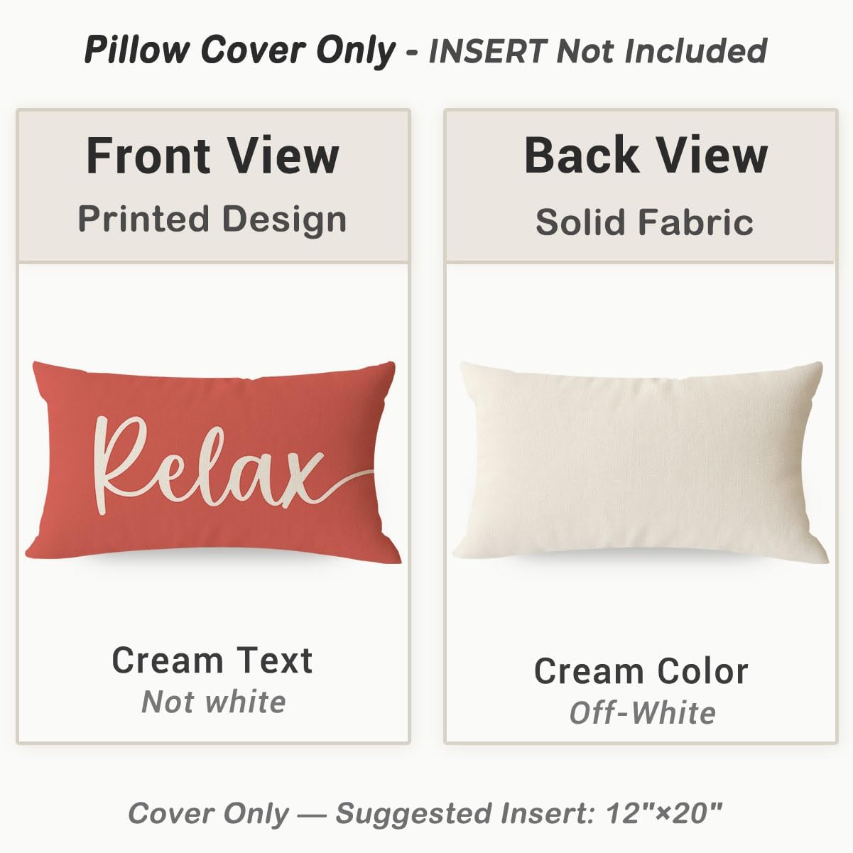 Relax Unwind Lumbar Throw Pillow Covers 12x20 Inch Set of 2, Coral image 4