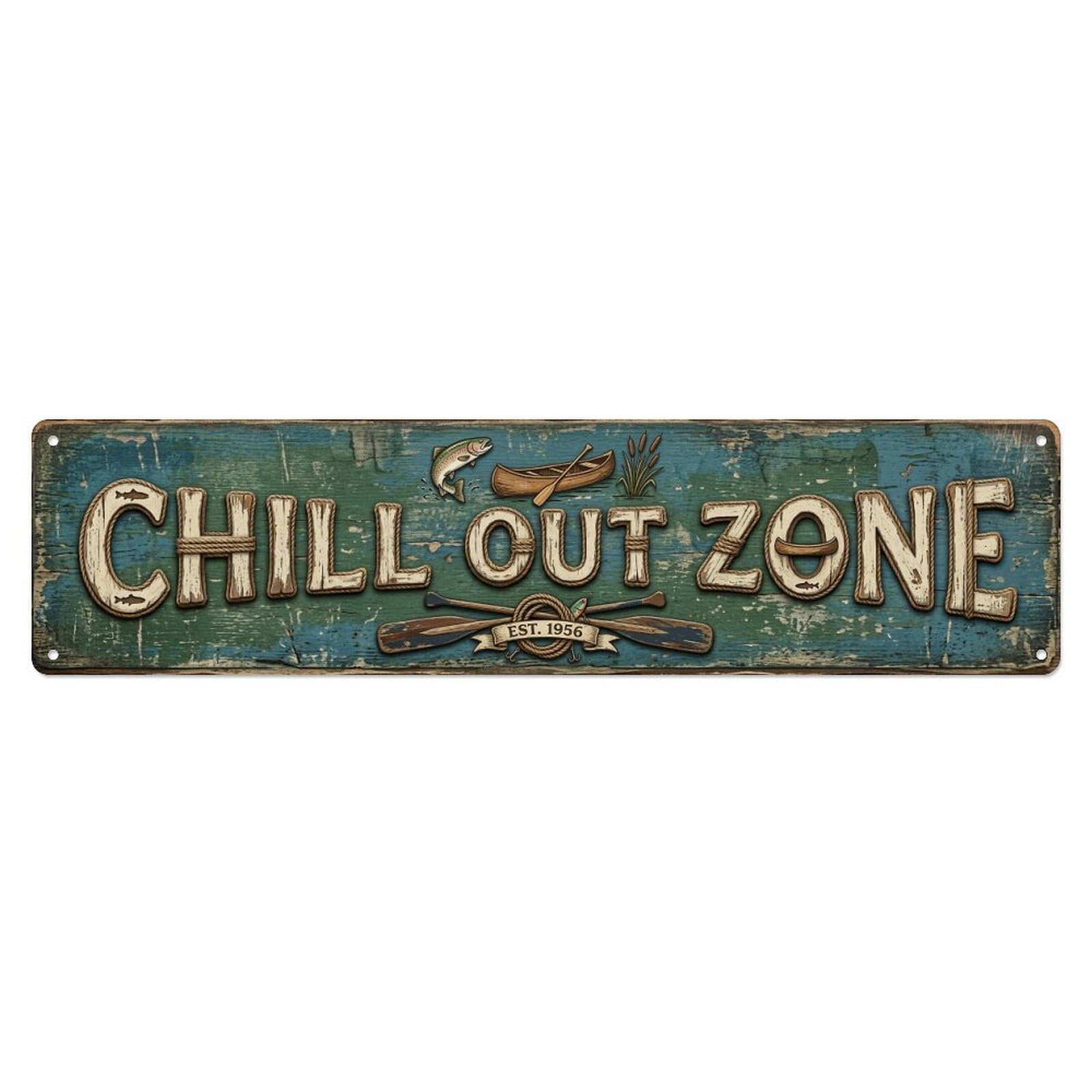 Chill Out Zone Faded Lake House 1 Metal Tin Skinny Sign Plaque Wall Decor for Cafe, Club Bar, Office, Home Garden Metal Poster 4x16Inch