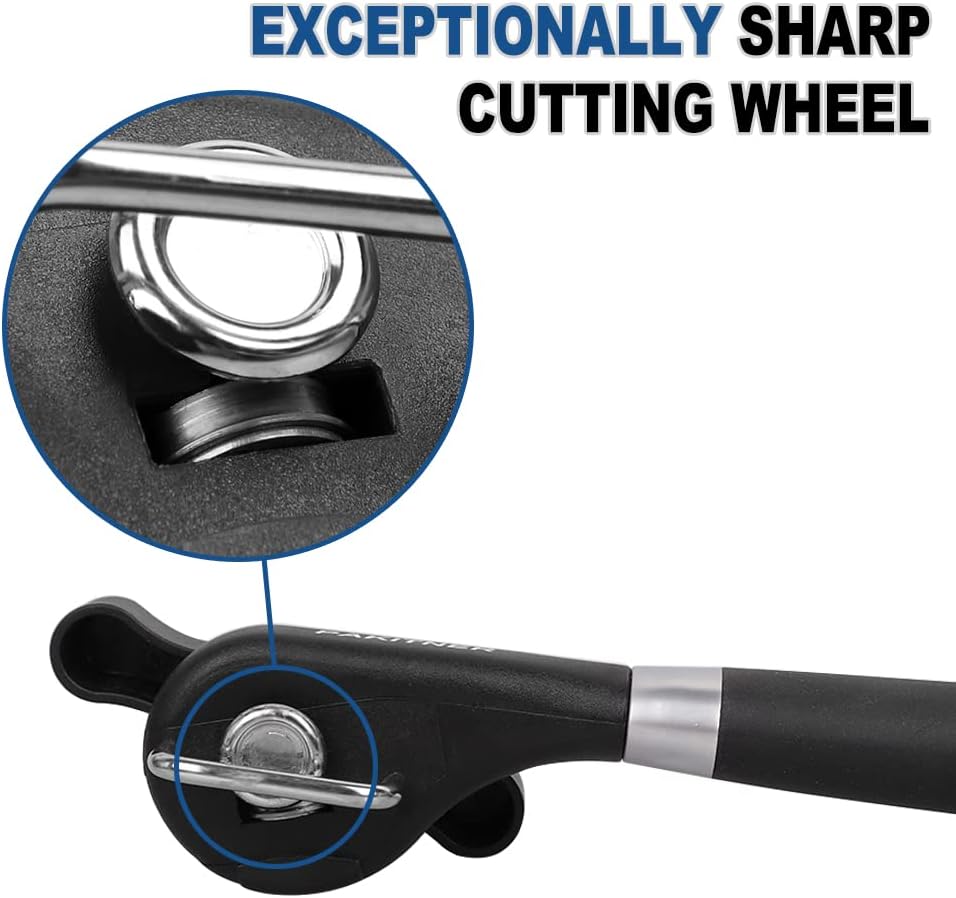PAKITNER-Can Opener Smooth Edge-Side-Cut Safety Can Opener Smooth Edge-Manual Stainless Steel Can Opener-Bottle Opener-Handheld Heavy Duty Easy to Use-Anti-slip Hand Grip Large Turn Knob