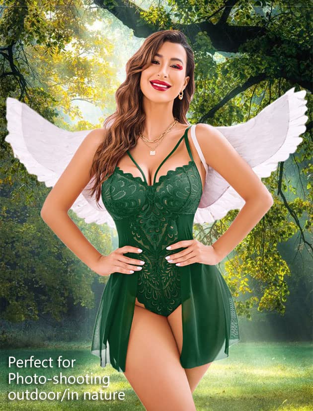Image of Avidlove Babydoll Lingerie for Women Floral Snap Crotch Teddy Chemise Nightie Lace Nightgown
