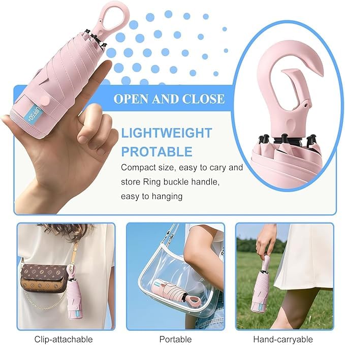 Image of Mini Umbrella with Case for Men & Women (Manual Open) Compact Travelling Pocket Umbrella, Polyester & UV Protect Fabric for Summer /Anti-Slip Handle- Use in Rain & Summer