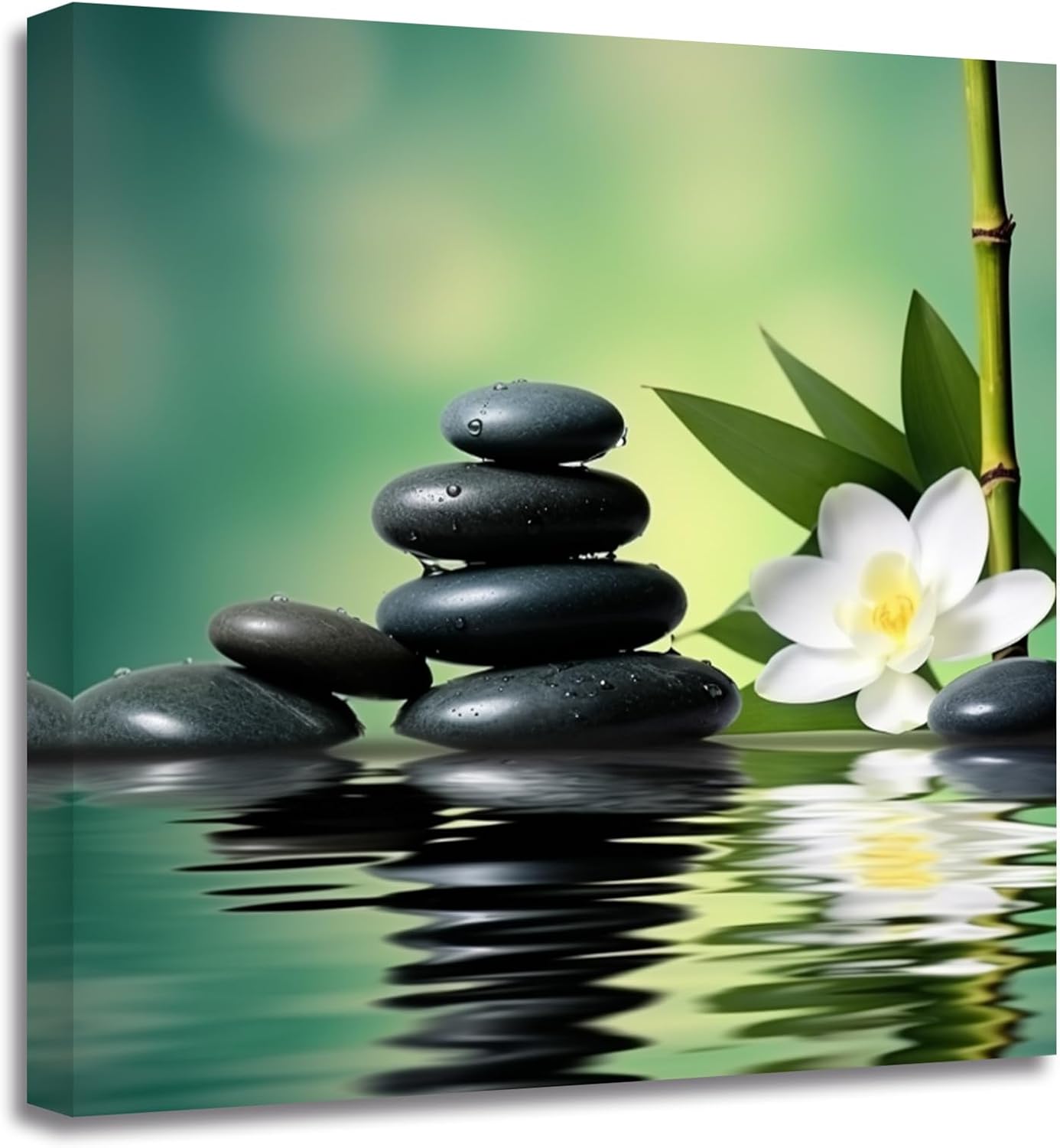 ZXHYWYM Green Bamboo Pictures Zen Wall Art Stone Flower Water SPA Canvas Prints Meditation Yoga Paintings Wall Decor for Bathroom Still Life Artwork(Picture-2, (12.00" x 12.00"))