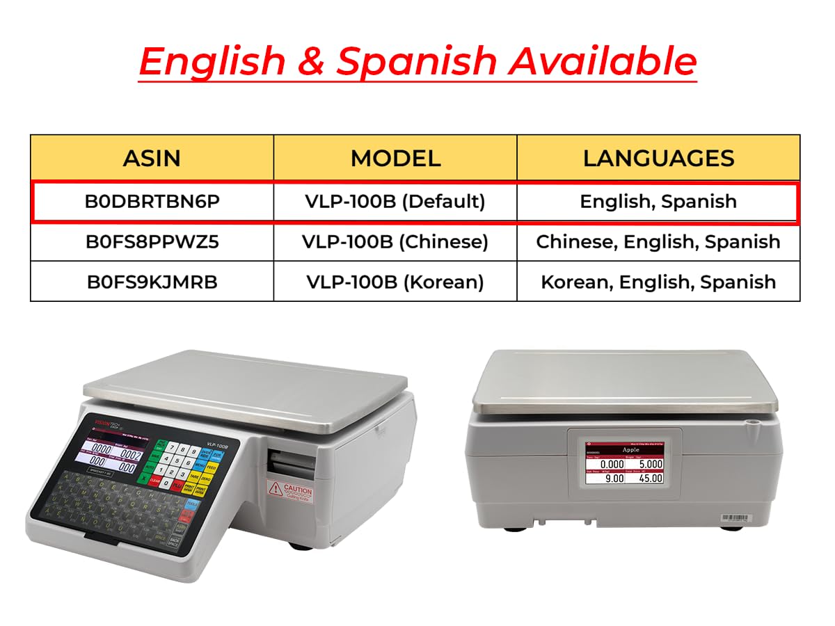 VisionTechShop VLP-100B Label Printing Scale, Capacity 30/60lb Readability 0.01/0.02lb, NTEP Legal for Trade, English, Spanish Available - Image 3