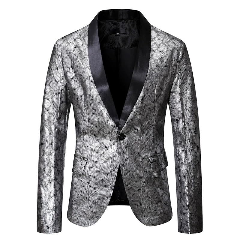 Men's Printed Casual Blazer One Button Sport Coat Fall Trendy Fashion Suit Jacket for Business Party