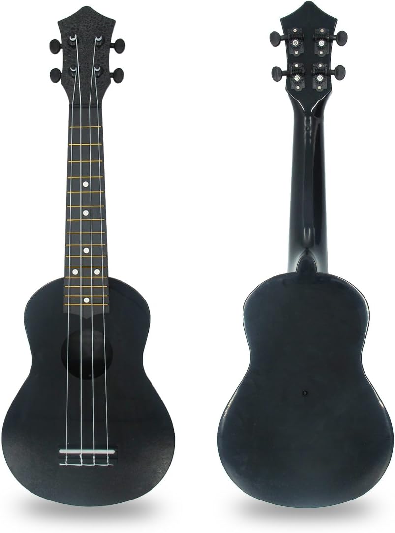 Wooden Ukulele 21 Inch Soprano Hawaiian Guitar Basswood Small Guitar for Beginner (Black)