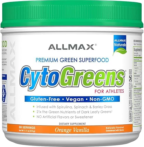 ALLMAX Naturals- CYTOGREENS, vainilla naranja - 11.11 oz - Apoya el rendimiento, la recuperación y la energía - con espirulina, clorella, espinaca,