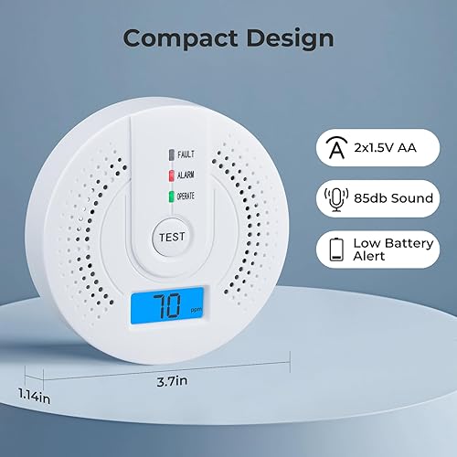 Miniatura 6 de Detectores de monóxido de carbono, detector de CO operado con batería con sensor sensible, pantalla digital y advertencia de sonido, detector de