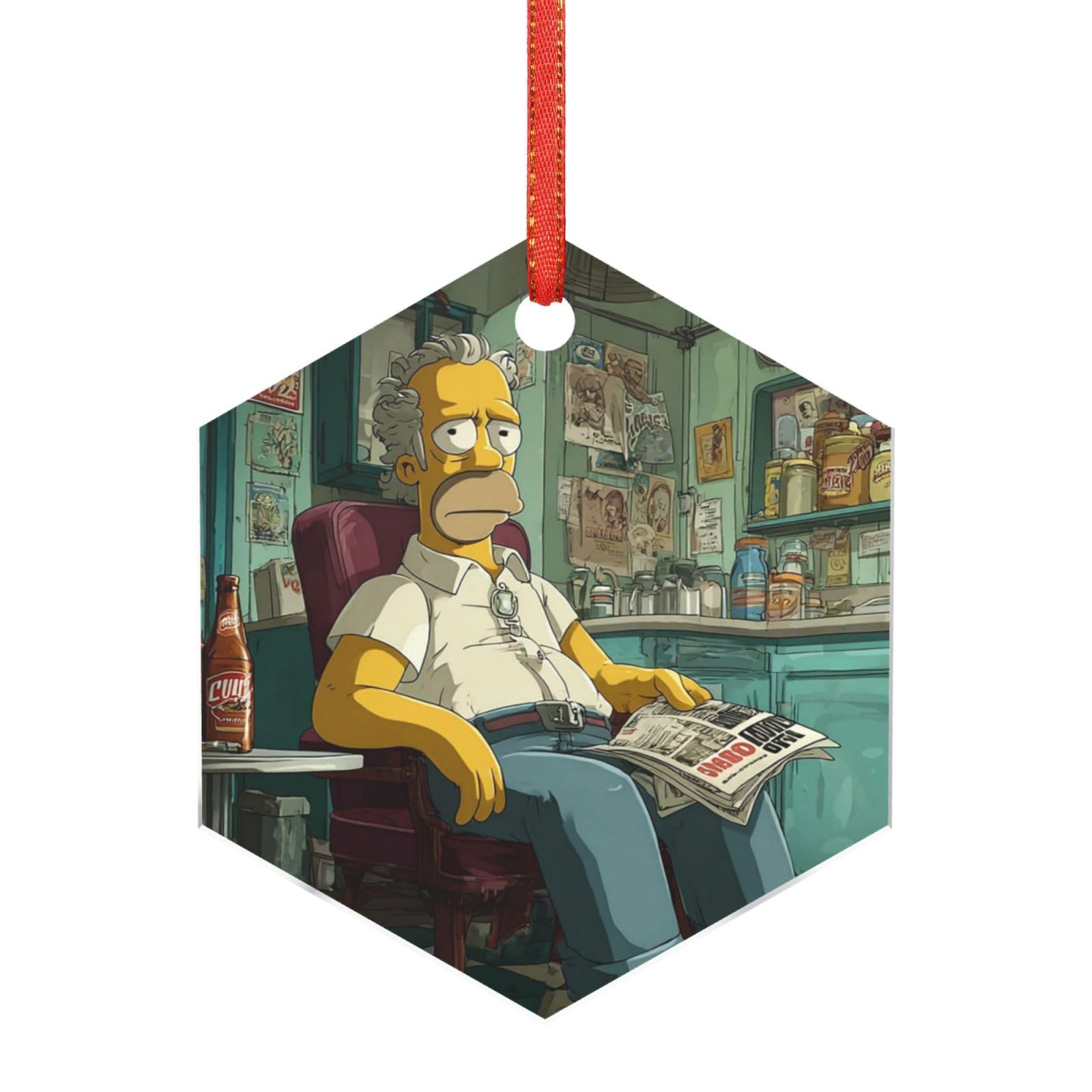 Hjkjkkj Hexagon Acrylic Ornament Christmas Tree Decoration Clear Round Pendant With Red Ribbon Simpsons Christmas Ornaments Indoor Outdoor Hanging Acrylic Pendants For Xmas Party Decor