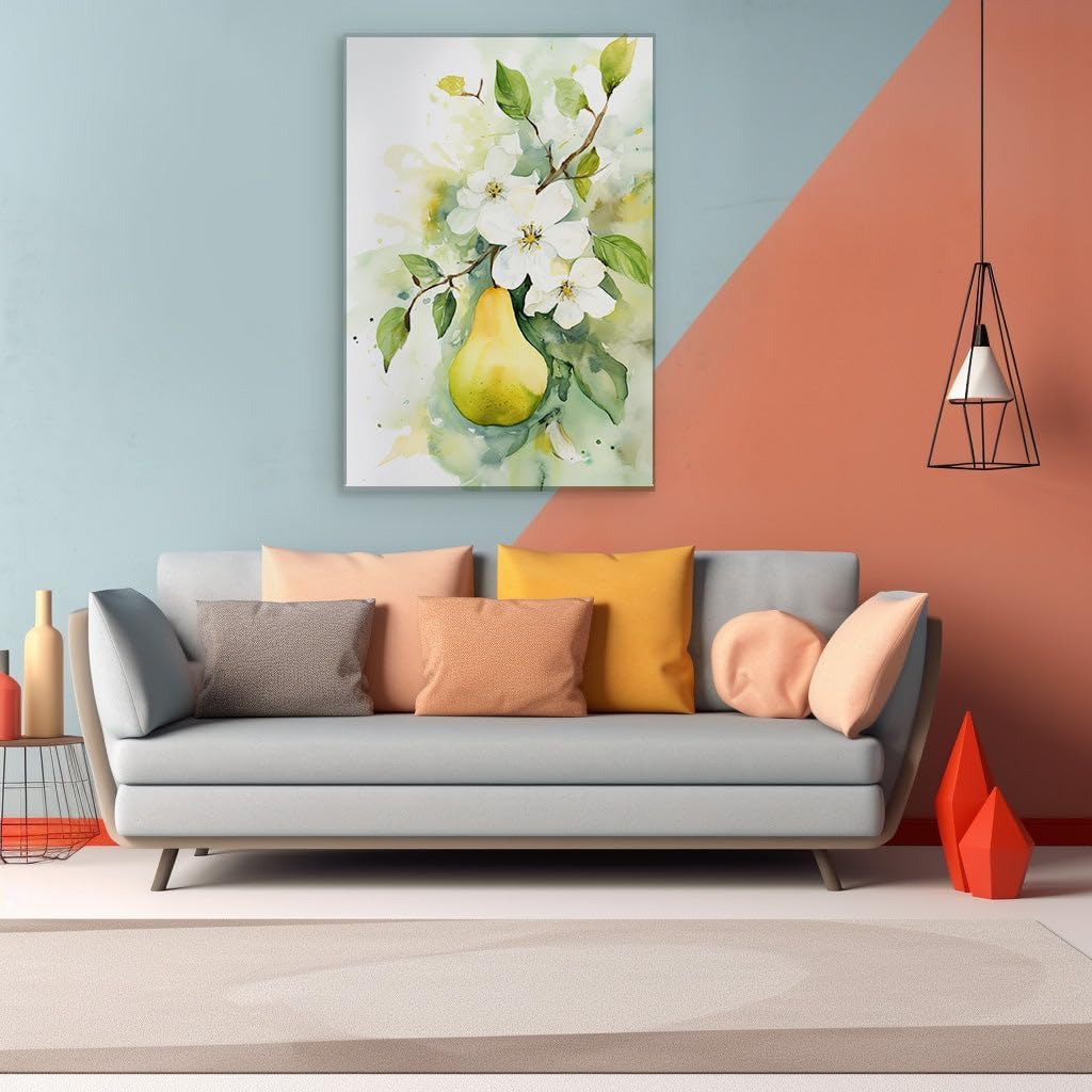 Canvas for Living room. Whispers of Spring: The Ethereal Pear Amidst Blossoms and Verdant Hues, 27 x 18 inch Canvas Wall Art - Expansive Panoramas - Modern Home Decor - 69x46 cm (27x18 inch)