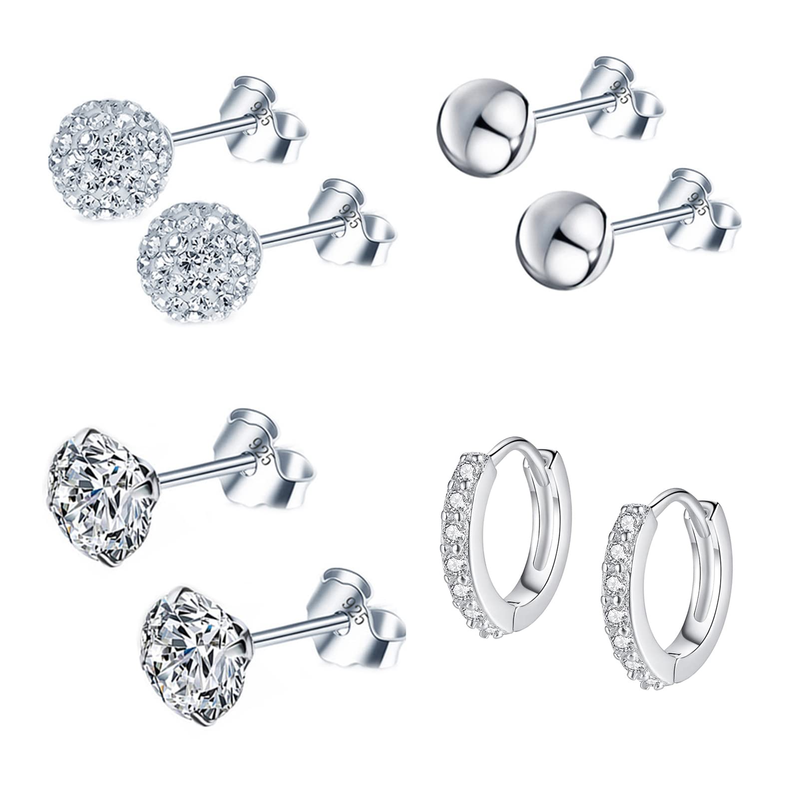 3 Paires Boucles D'Oreilles Créoles Argent 925 Avec Zircones - Hypoallergéniques - Pour Femme
