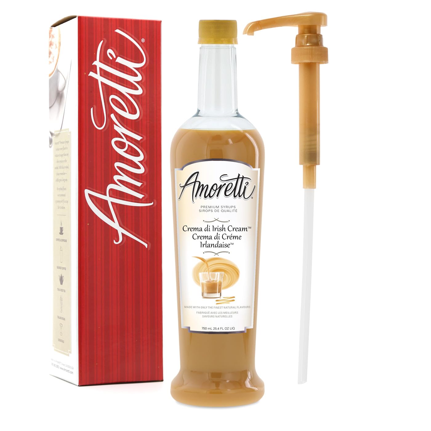 Amoretti - Premium Crema di™ Irish Cream Syrup, 94 Servings Per Bottle (750 ml), with Pump for Flavoring Coffees, Cocktails, and other Beverages, Gluten Free, GMO/GEO Free, Preservative Free