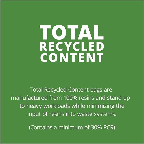Stout by Envision 55-60 Gallon Heavy Duty Total Recycled Content (TRC) Trash Bags, XX-Heavy 1.5 Mil Plastic, 30% PCM, 100 Bags, 38x60 (T3860B15)