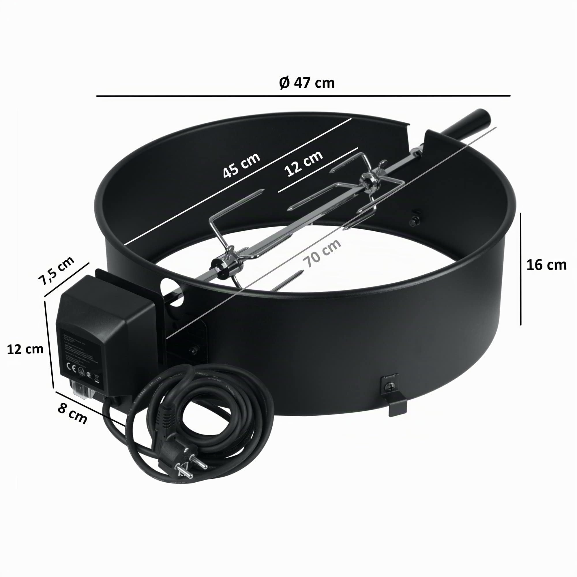 BBQ-TORO Set di spiedo per Grill Tondo Weber e Molti Altri Modelli, rosticceria, spiedo per Grill a Carbone di Legna e Grill a Gas, spiedo Elettrico, Barbecue (47 cm)