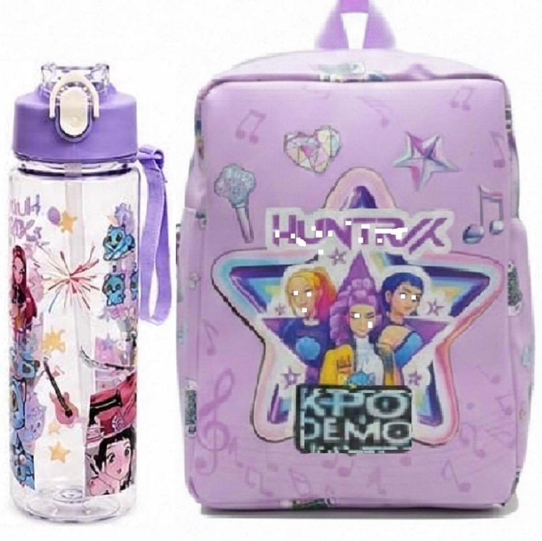 K Pop Bag for Girls,KPOP Demon Huntrex Bag & Bottle,KPOP Picnic Bag, K POP Bottle,BPA free,Leak-Proof School Water Bottle with Straw, Kids Shoulder Bag,Huntrex sipper,Small Bag (Pack 2-Purple Color)-image-13
