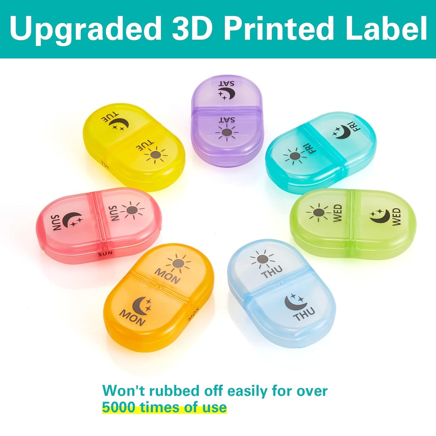 Rabbonix Weekly Medicine Organizer Box 02 Times a Day, Daily Tablets Container Case Travel Pill Box For 07 days | Black And Multicolor | 01 Pcs 1
