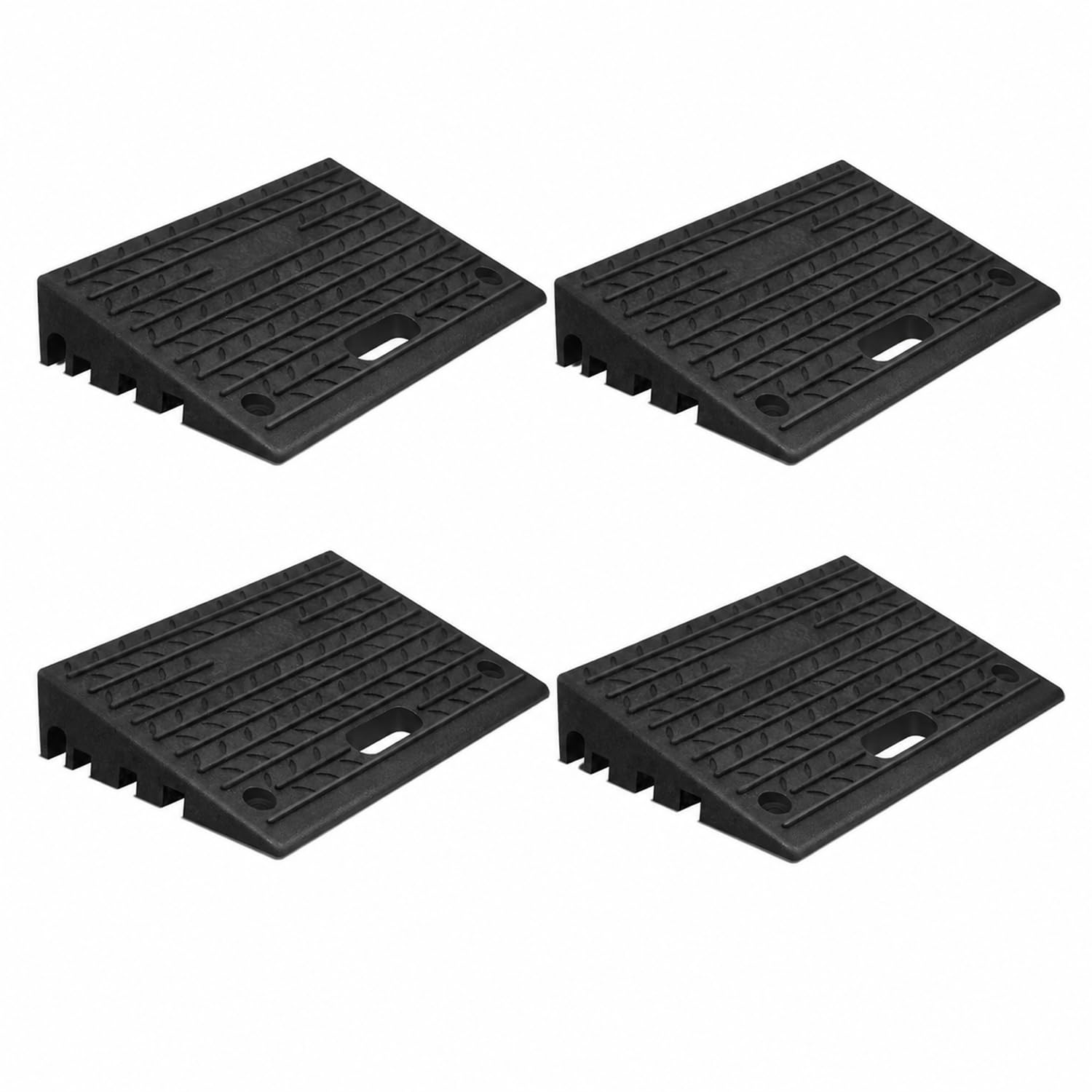 Rampa de goma para bordillos, 4 unidades, 10 cm, rampa portátil con asa | Rampa portátil de goma para bordillos de 49 × 31 × 10 cm, para silla de ruedas, garaje, entrada y umbrales de puerta