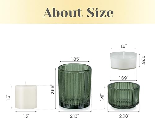 Miniatura 34 de Hewory Portavelas de cristal de candelita de cristal: 8 portavelas votivas ámbar, portavelas para velas de té, soportes acanalados para velas de té