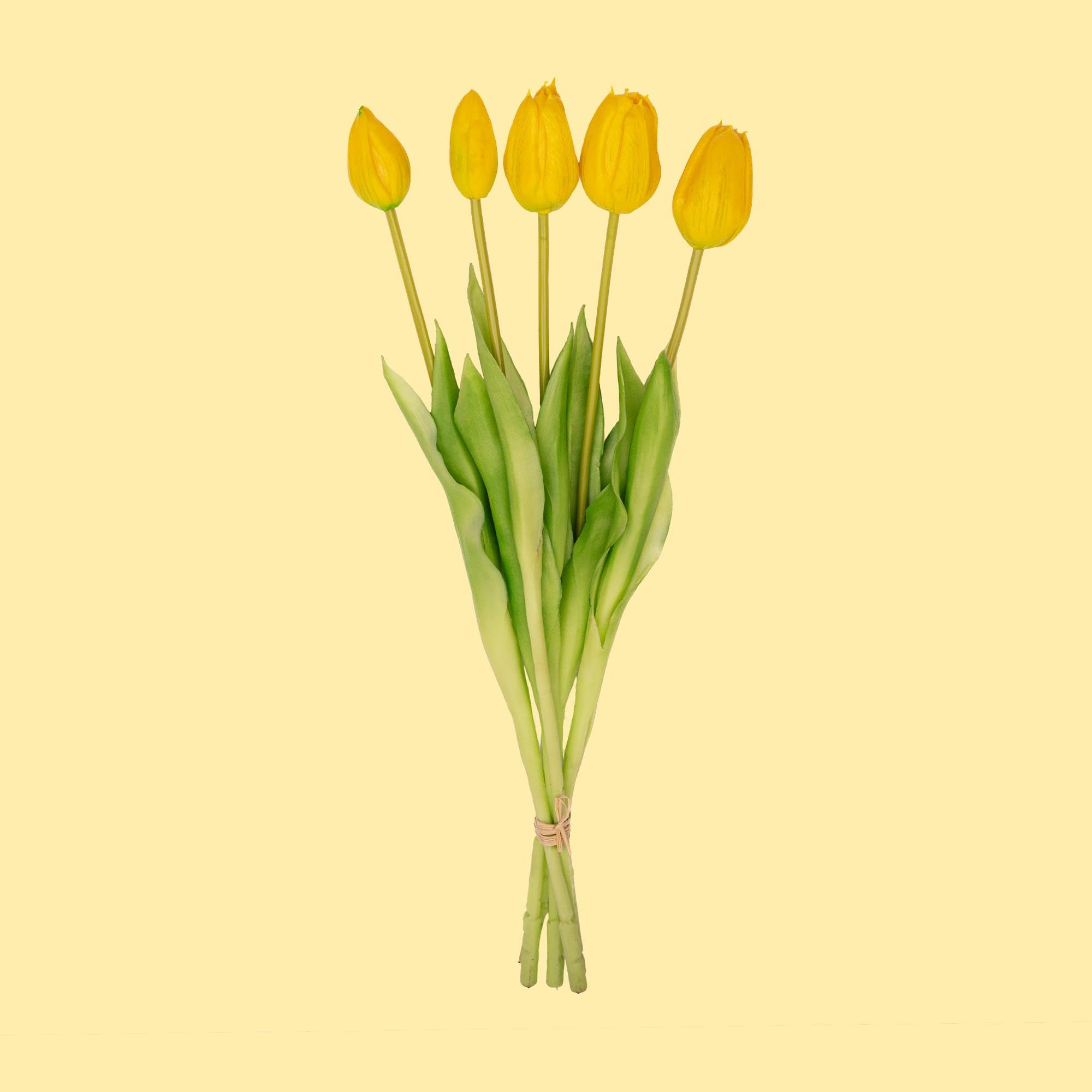 Ramo de Tulipanes Artificiales Tacto Real, Amarillo, 10 Piezas, 42 cm