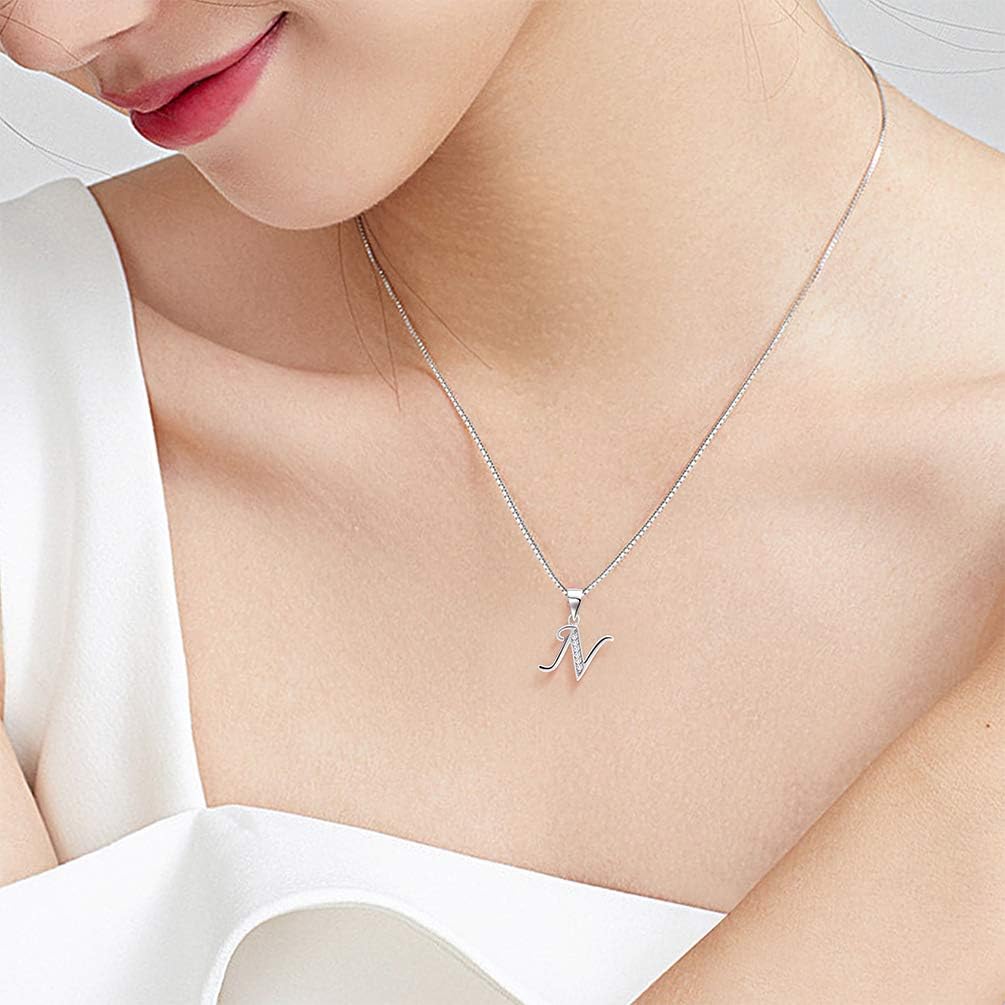 Aurora Tears Letter Necklace Initial 925 Sterling Silver Alphabet Pendant Crystal Name Gift Women Cubic Zirconia Jewelry