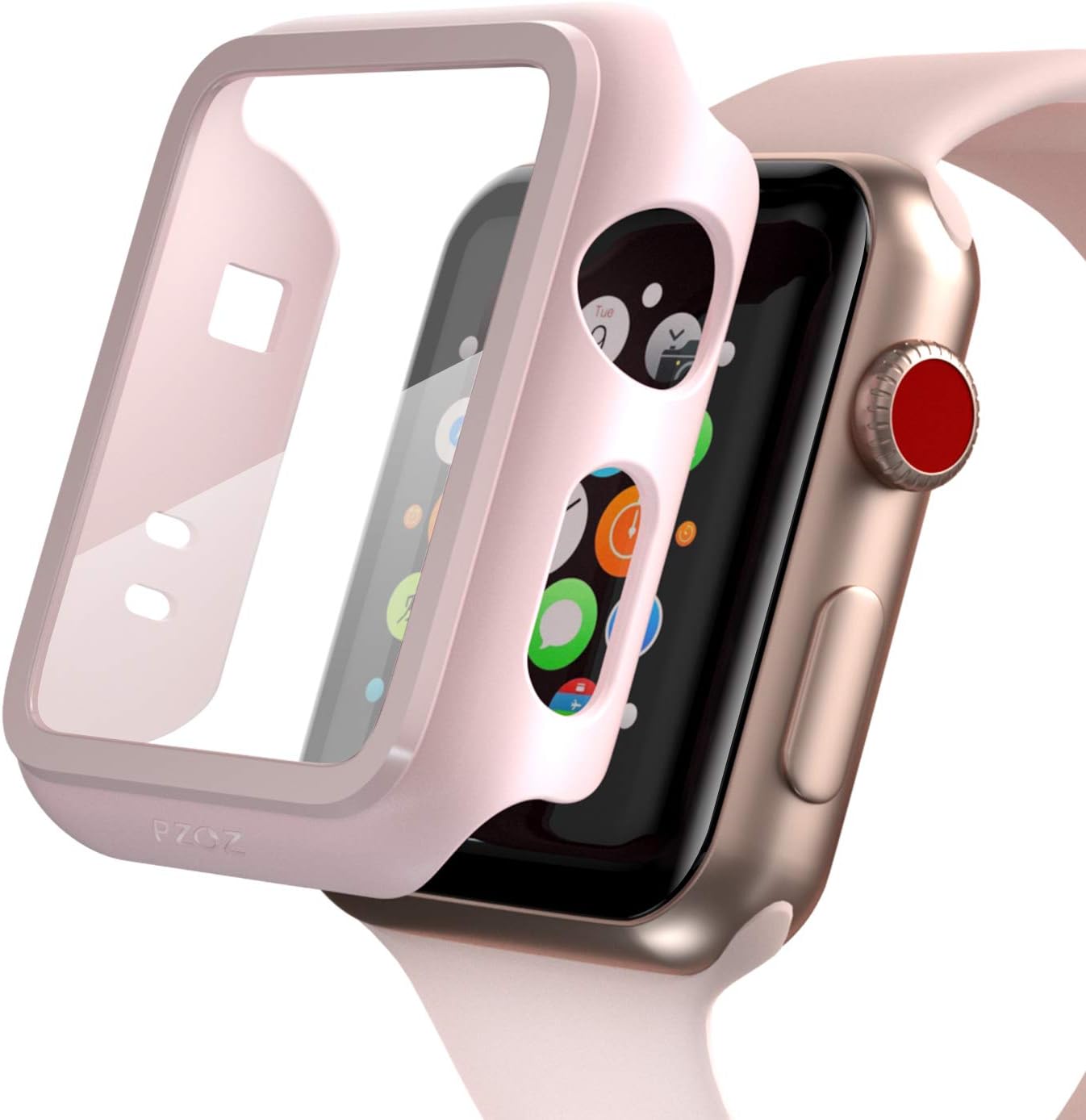 pzoz Compatible for Apple Watch Series 2 / Series 3 Case with Screen Protector 42mm Accessories Slim Guard Thin Bumper Full Coverage Matte Hard Cover Defense Edge for iWatch Women Men GPS (Pink)
