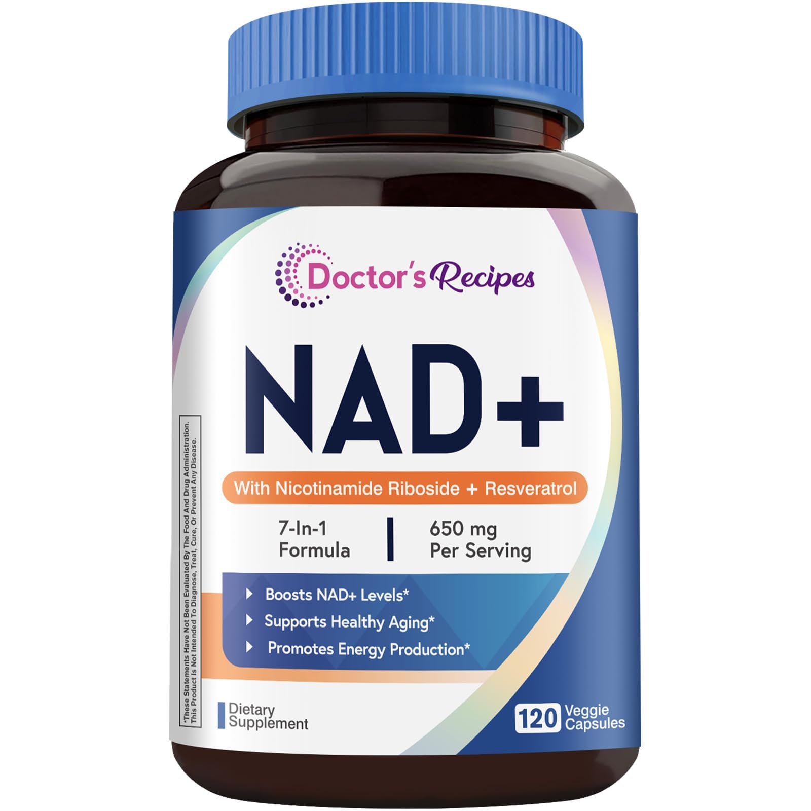 Doctor's Recipes NAD Supplement, Nicotinamide Riboside, Resveratrol, NMN Alternative for Anti-Aging, w/Magnesium Glycinate & L-Tryptophan, 650mg Per Serving, Energy & Mood Boost, 120 Vegan Capsules 120 Count (Pack of 1)