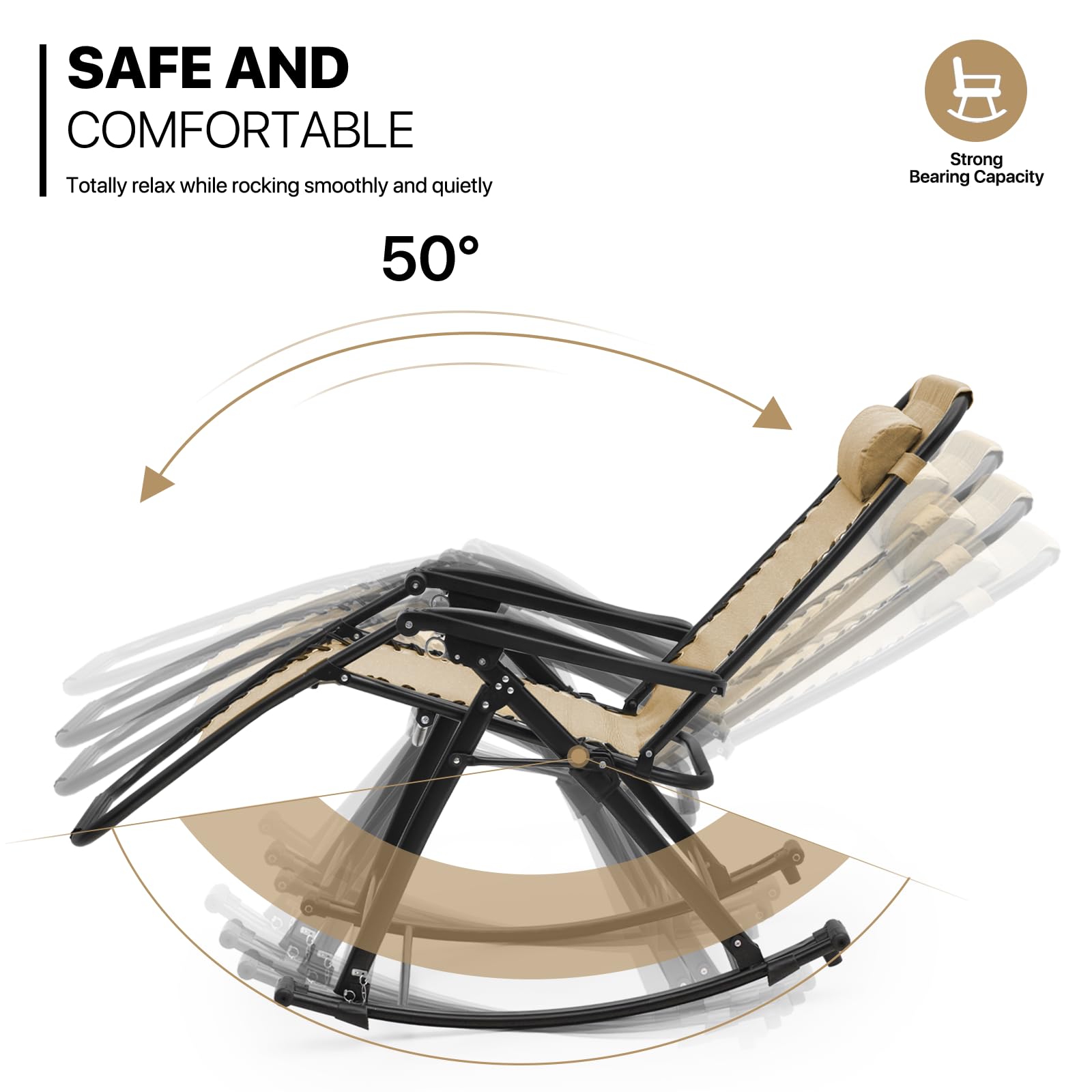 Juego de 2 mecedoras para patio, sillas de gravedad cero, reclinables, plegables, plegables, de diseño ergonómico, con reposabrazos ajustables para camping, césped, patio e interior, 330 6