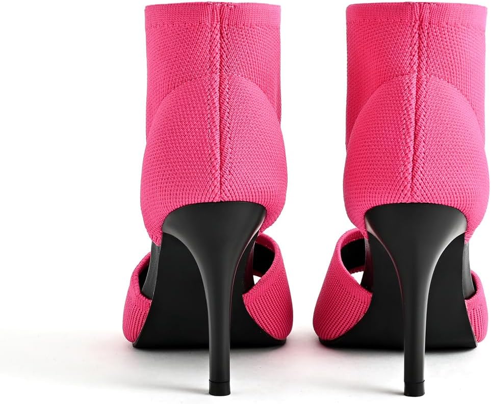 Peep Toe Heels for Women Sexy 3 Inches Stiletto Heeled Sandals for Women Open Toe Wide Stretchy Knit Heel Sandal Booties Slip On Comfortable Dressy Shoes for Prom, Party and Work - Image 9
