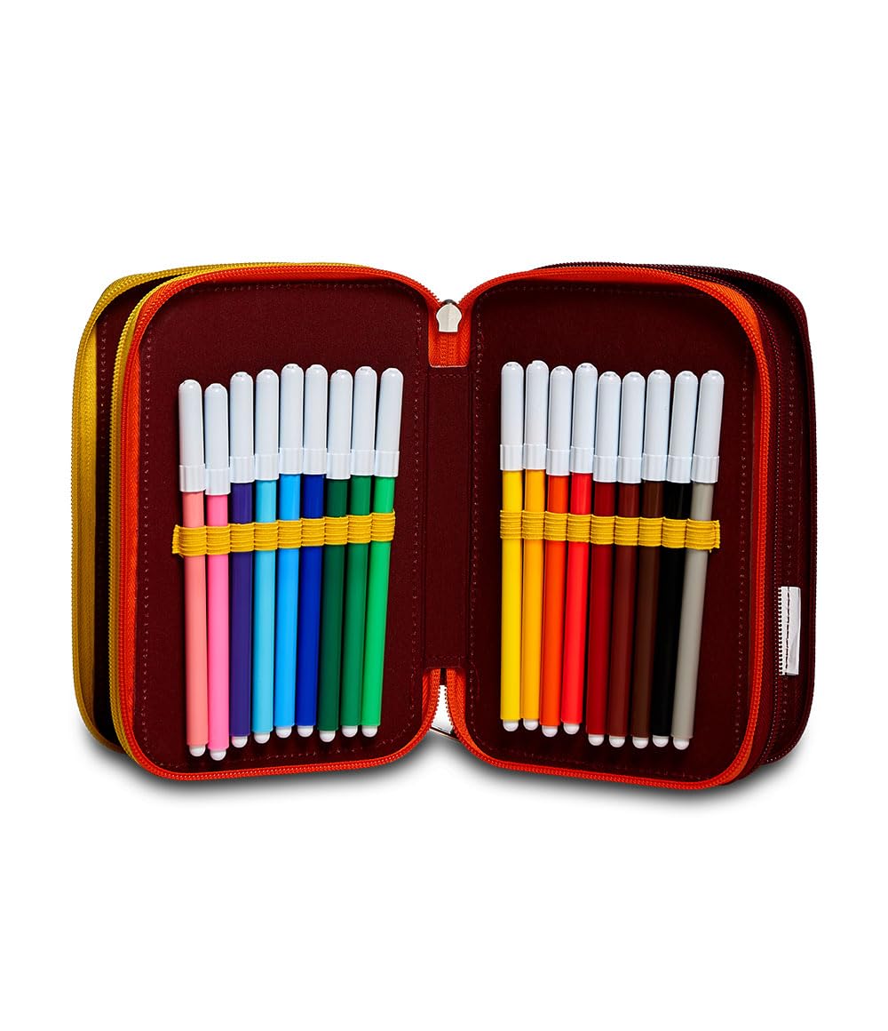 Seven AS Roma Astuccio Scuola Elementare 3 Scomparti, Gallo Rosso, Completo di Matite, Penne, Pennarelli, Portapenne Scuola Bambino Elementari