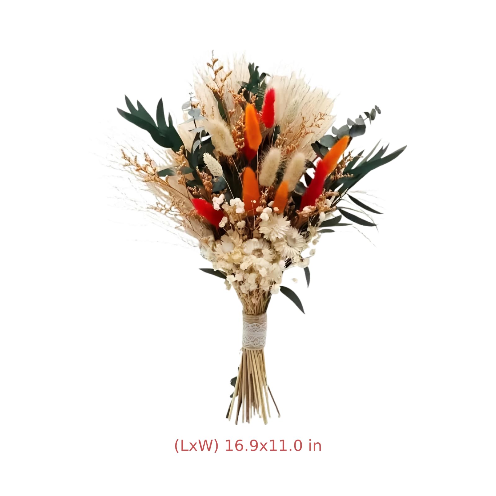 50 STK. orange Trockenblumenstrauß, Arrangement mit Bunny Tails und Pampasgras, luftgetrocknete Flauschige Deko für Zuhause, Wohnzimmer, Hochzeit, Party, Landhausstil, 43 x 28 cm