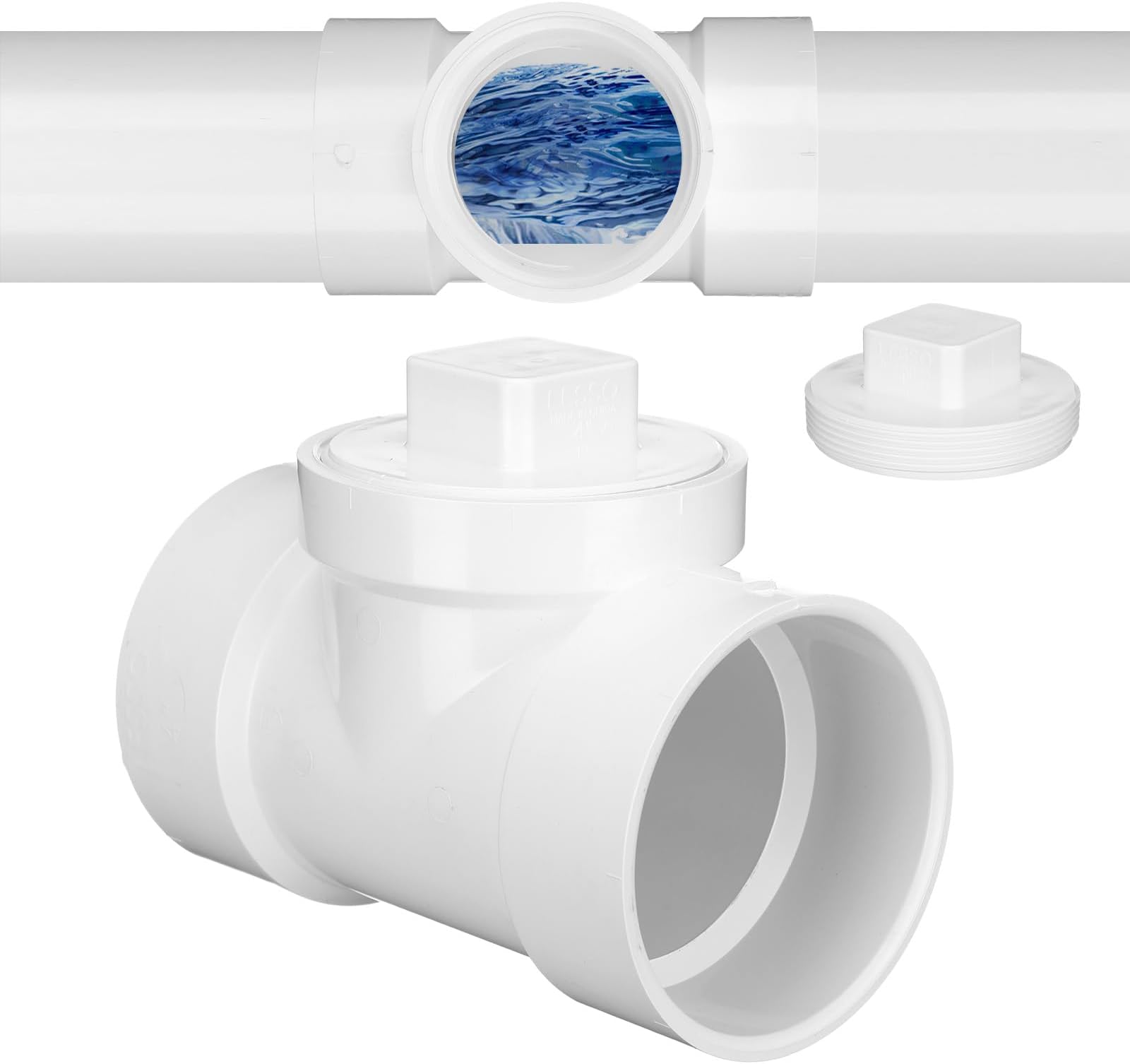 4" Hub x 4" Hub x 4" PVC Dwv Pipe Fitting Cleanout Tee with Plug Sewer Cleanout Adapter with NPT Female for Drainage Piping, Ventilation and Other System Drain