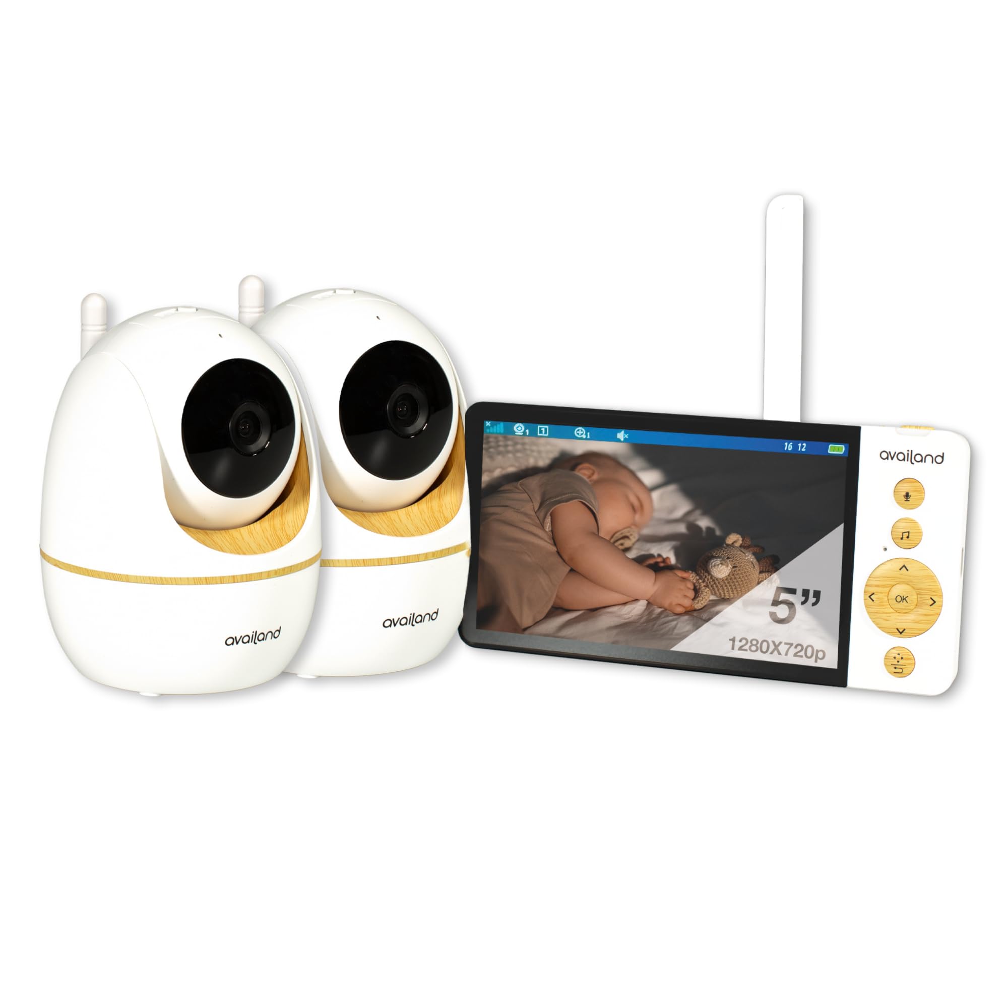 Availand | Follow Baby - Vigilabebes con Camara 360°, Seguimiento Automático del Bebé, Modo VOX, Visión Nocturna, Audio Bidireccional, Distancia conexión 300m, Batería de Alta duración (2 Cámaras)