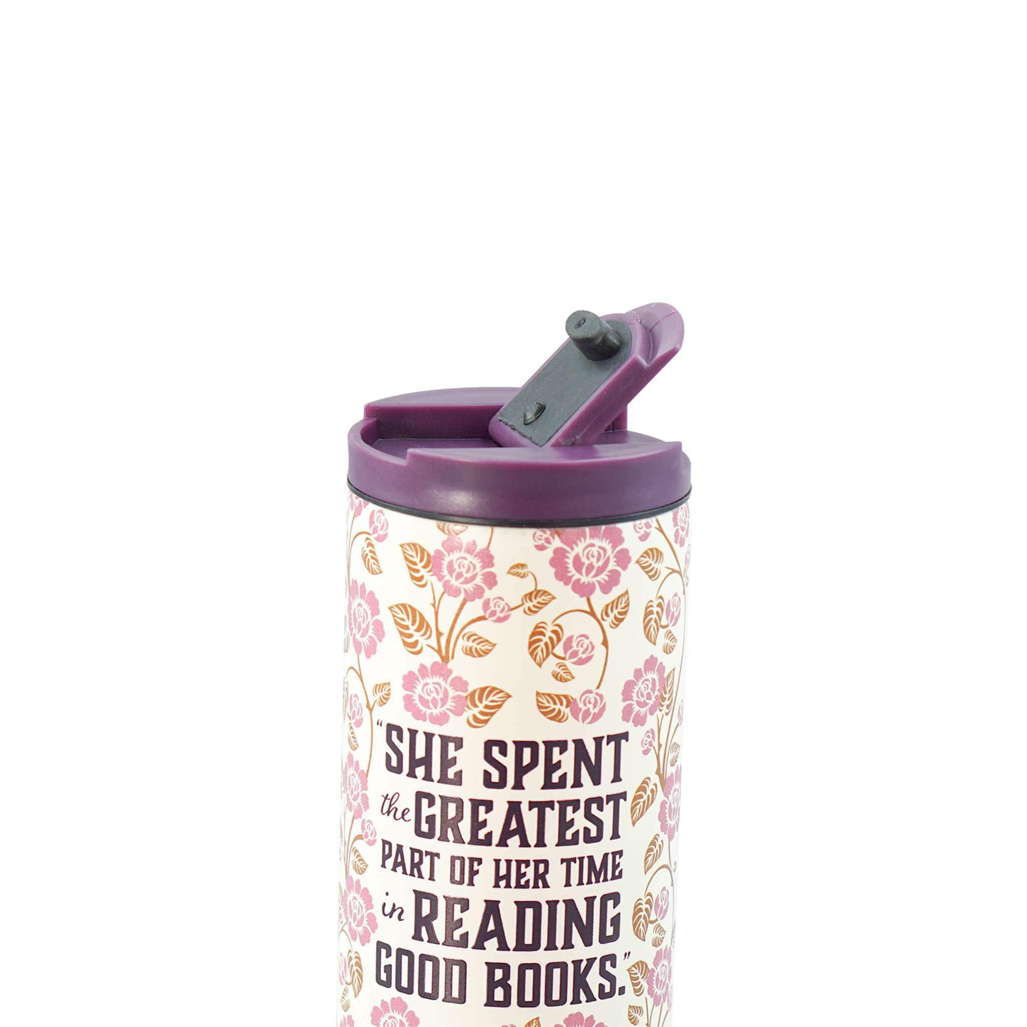 Half Moon Bay | La Belle et la Bête | Tasse de voyage isotherme réutilisable de 350 ml | Tasse à café thermique en acier inoxydable crème et mauve foncé | Collection littéraire haut de gamme | Cadeau