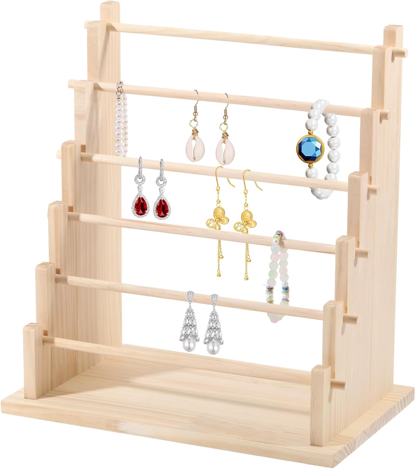 CHGCRAFT 6 Tier Detachable Jewelry Holder Wooden Jewelry Display Stand Wood Jewelry Display Rack for Jewelry Earrings Bracelet Necklace Display