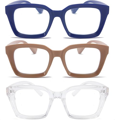 DXYXYO Gafas de lectura 1.75 para mujer, bloqueo de luz azul, rectángulos, de gran tamaño, para lectores de computadora, paquete de 3 unidades,