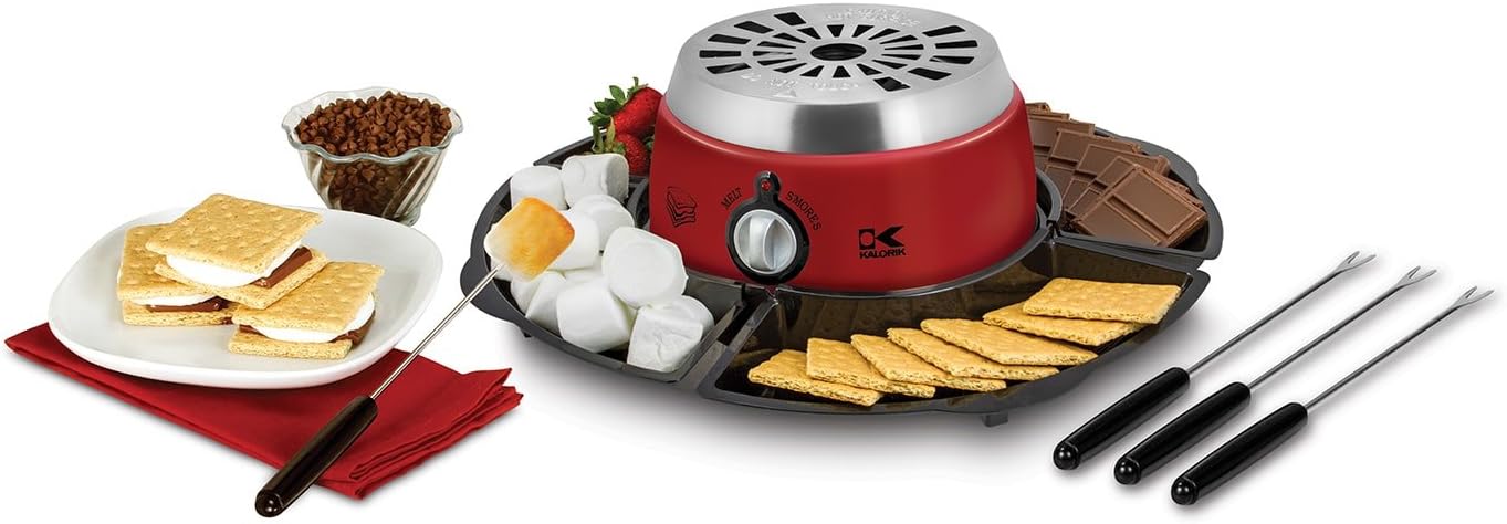 Kalorik 2-in-1 Smores Maker, with Chocolate Treat Fondue Melt Feature, Includes Fork and Tray Set, Stainless Steel