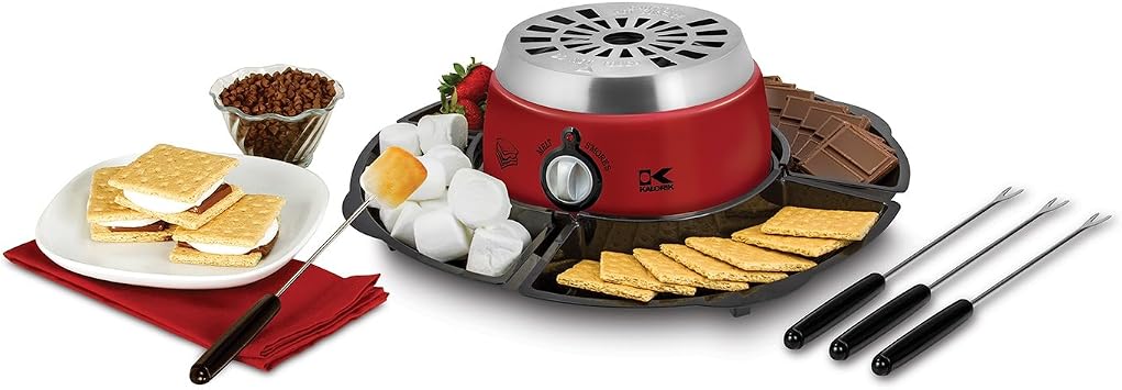 Kalorik 2-in-1 Smores Maker, with Chocolate Treat Fondue Melt Feature, Includes Fork and Tray Set, Stainless Steel